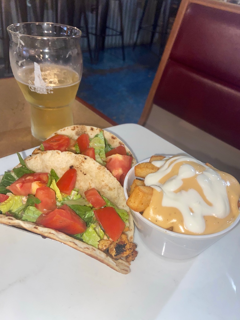 Chicken tacos with cheesy potatoes from Sugar Hill Brewing in St. Paul, Virginia